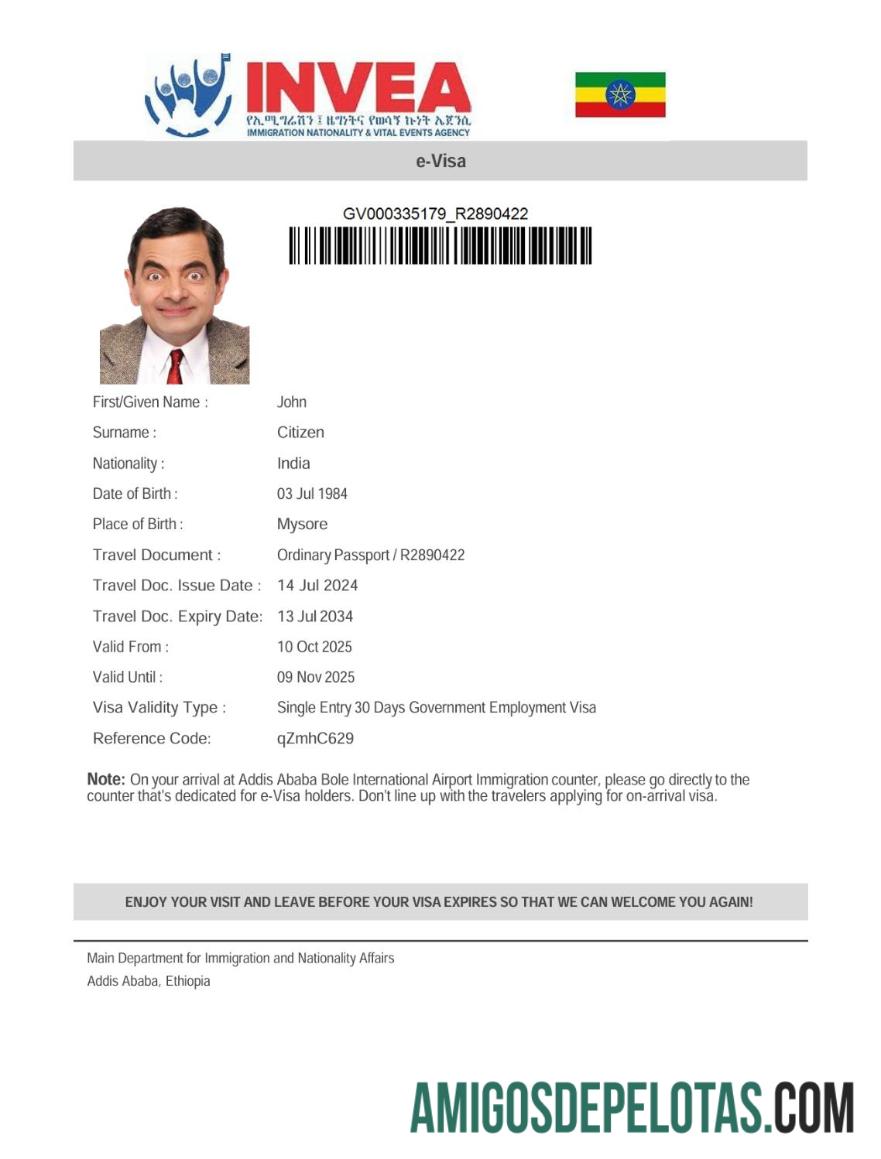 em branco Modelo de visto E da Etiópia em formatos Word e PDF
